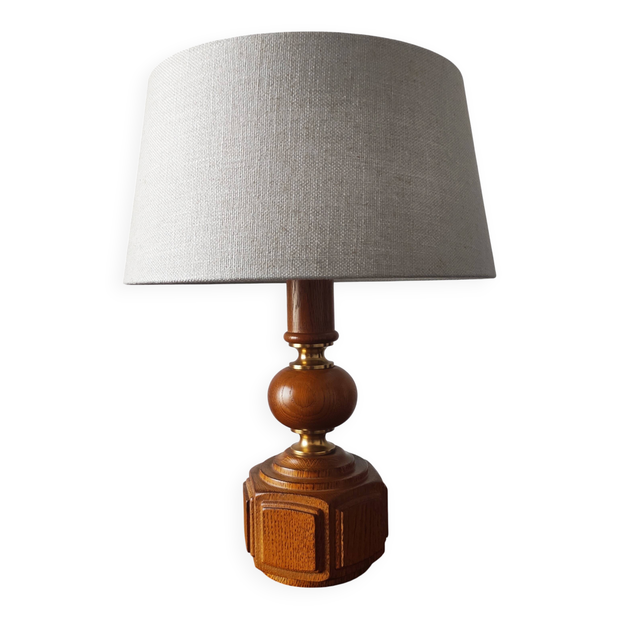 Vintage 70s salon lamp made of turned and sculpted oak wood.