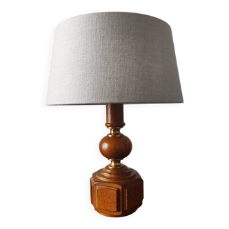 Vintage 70s salon lamp made of turned and sculpted oak wood.