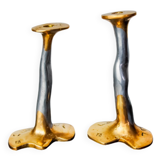 Paire de bougeoirs brutalistes par David Marshall, espagne, 1970