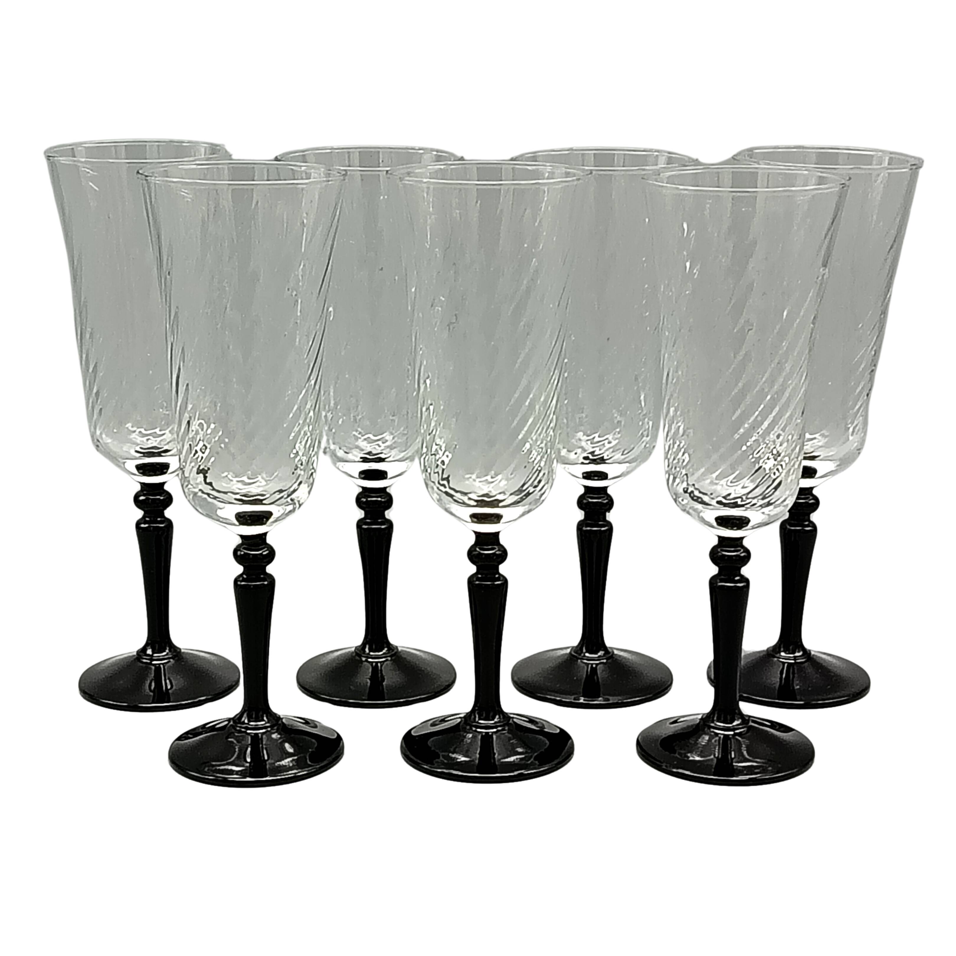 7 vintage black foot flutes onyx model from luminarc france