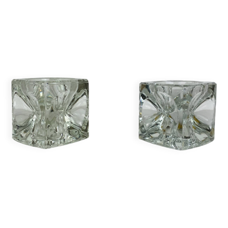 Pair of solid glass ice cube candlesticks by Rudolf Jurnikl, 1970s
