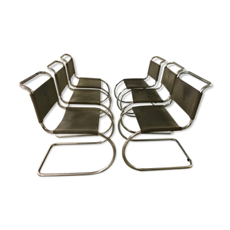 6 chairs in chrome steel seated in grey leather Mies van der Rohe