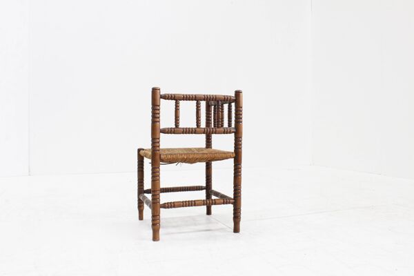 Banc Bobbin vintage avec assise en jonc, années 1920