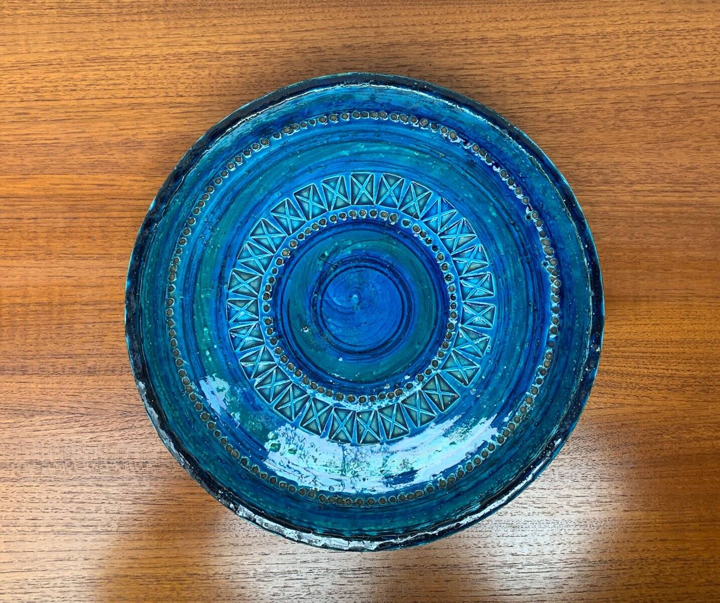 Large blue pottery bowl Rimini by Aldo Londi for Bitossi, Italy, 1960s.