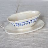Vintage blue and white earthenware sauceboat – Boch La Louvière
