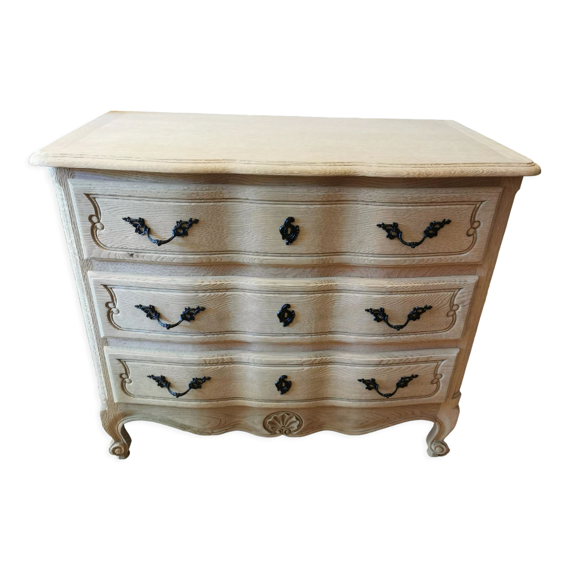 Curved chest of drawers raw oak 3 drawers