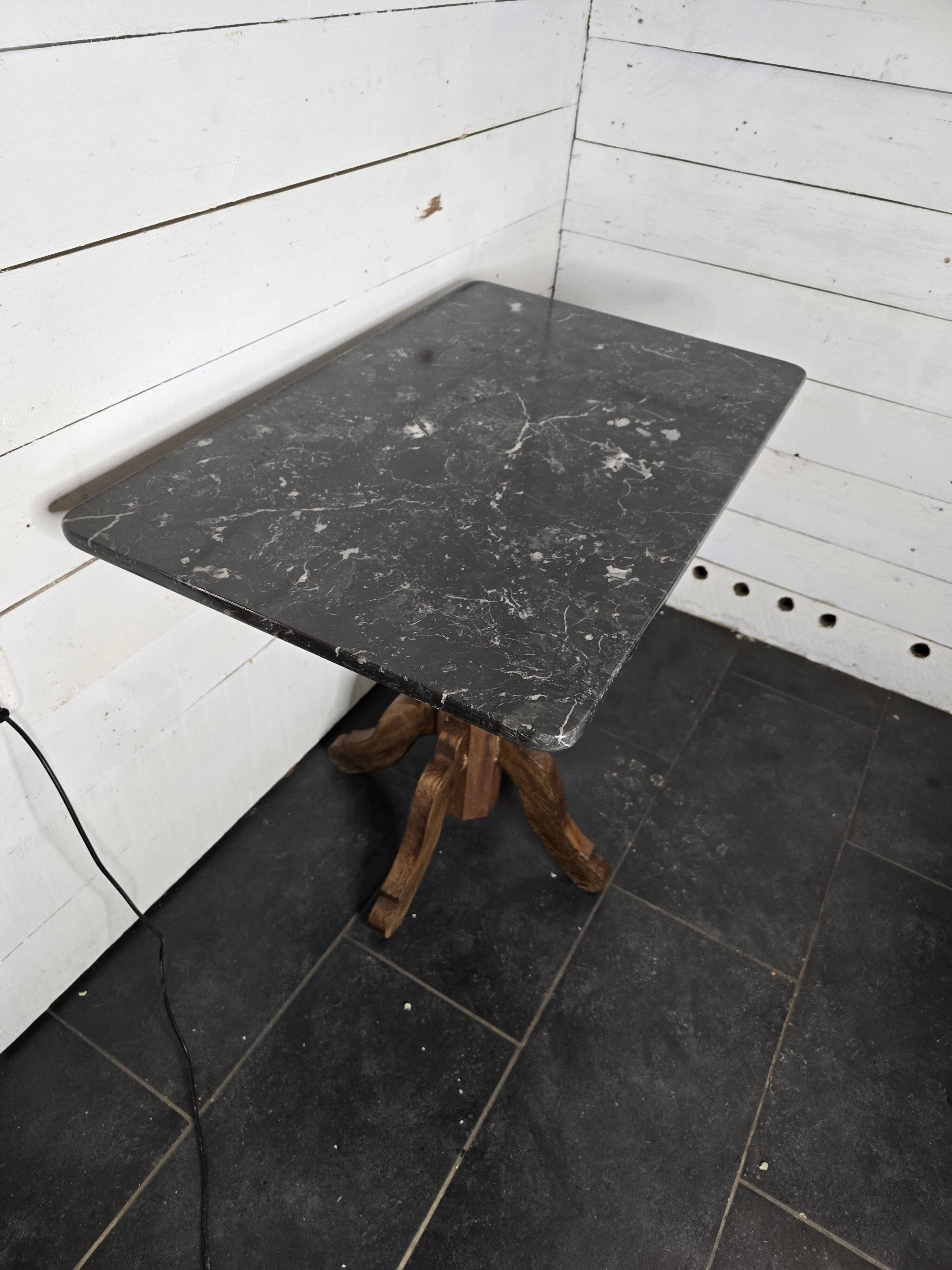 Old pedestal table with oak legs and marble top