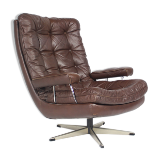 Danish Leather Swivel Chair Mid Century Modern