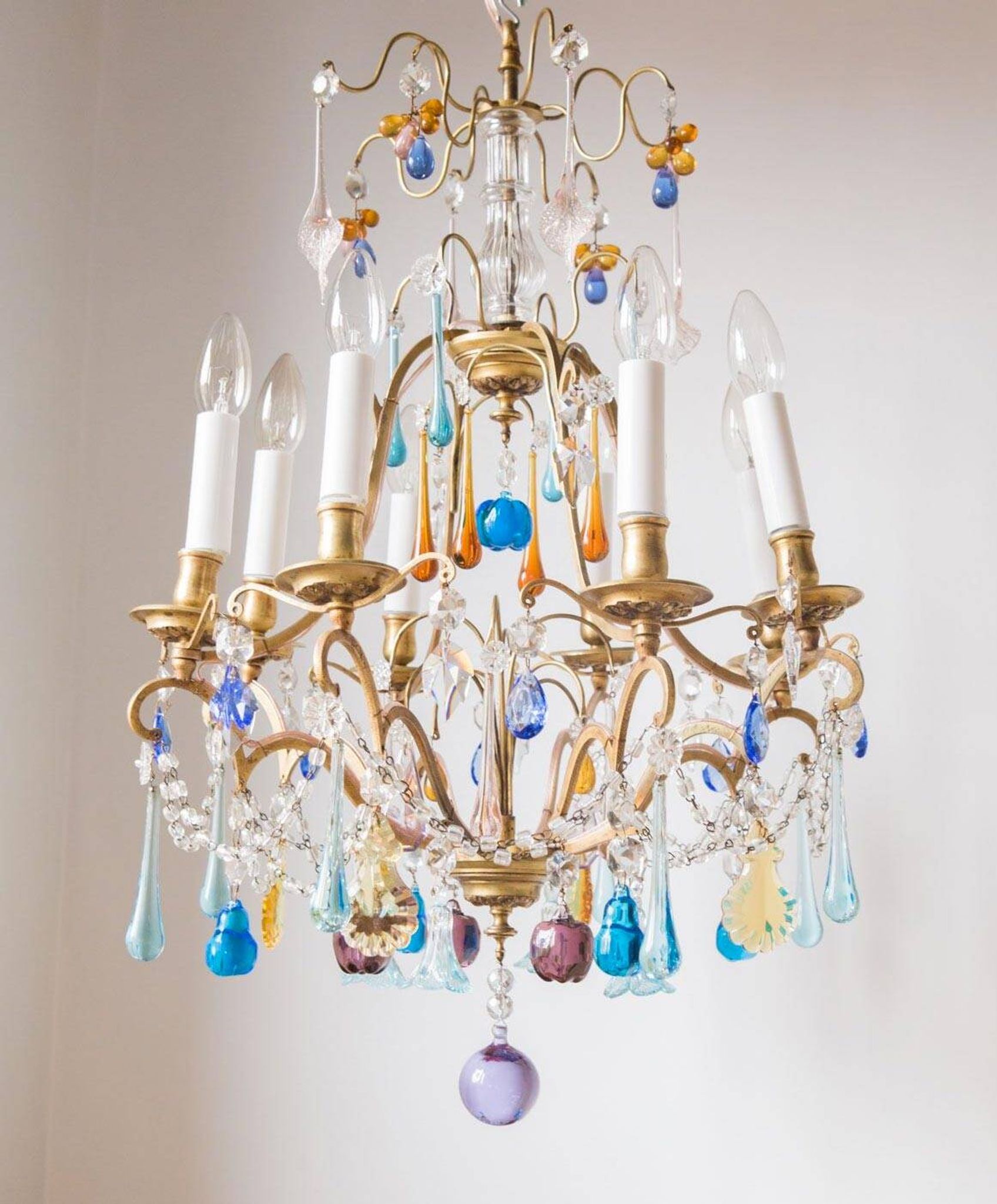 Grand lustre laiton fruits cristal couleur 8 bras