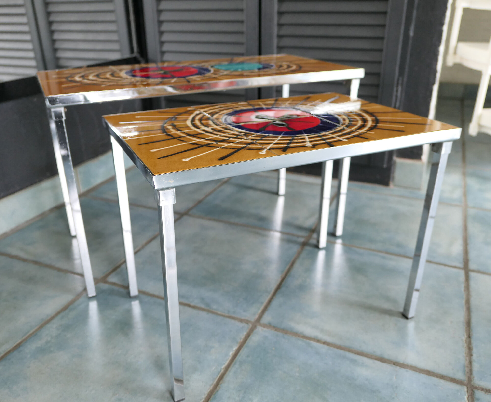 Set of 2 tables gigogne 60's ceramic fat lava