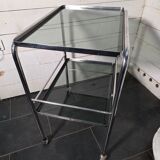 Vintage chrome metal dessert trolley with smoked glass from the 1970s.