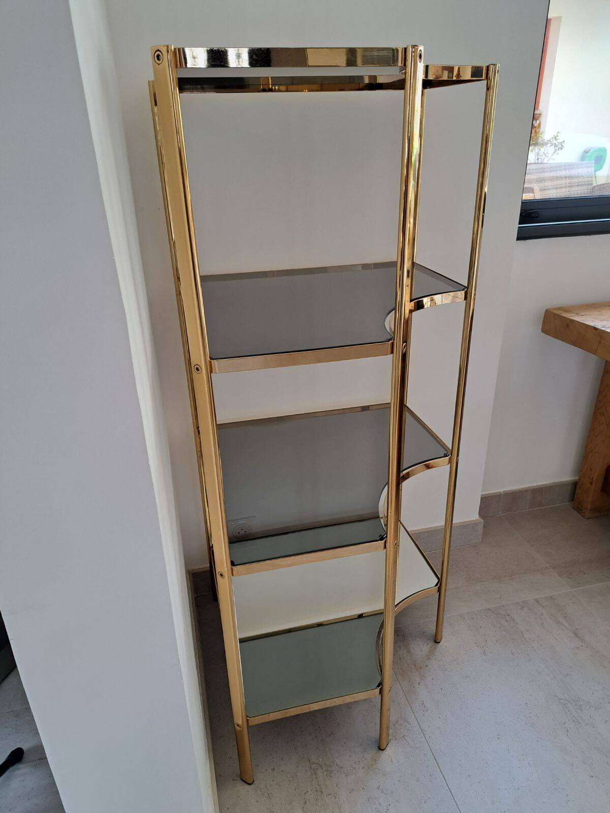 Brass and glass corner shelf