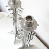Pair of vintage sculpted chrome metal brutalist candlesticks - 1970s