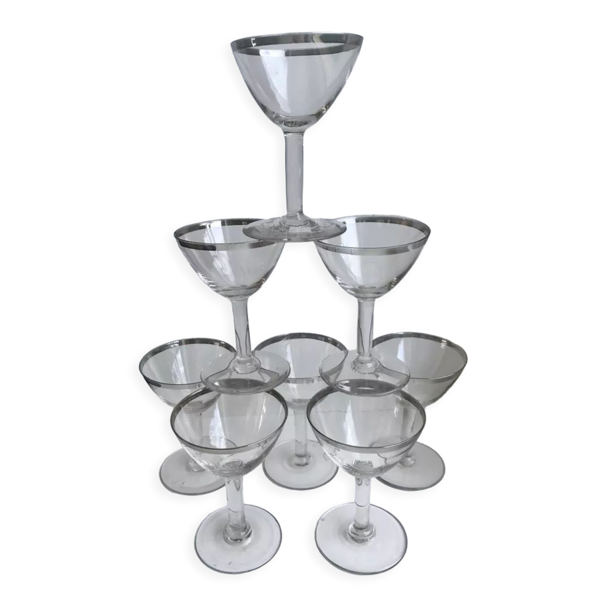Set of 8 wine glasses with silver edging 50s