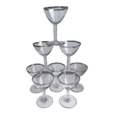Set of 8 wine glasses with silver edging 50s