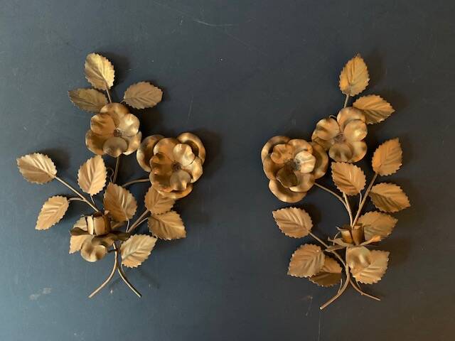Pair of old wall lights, gold metal, 1950s