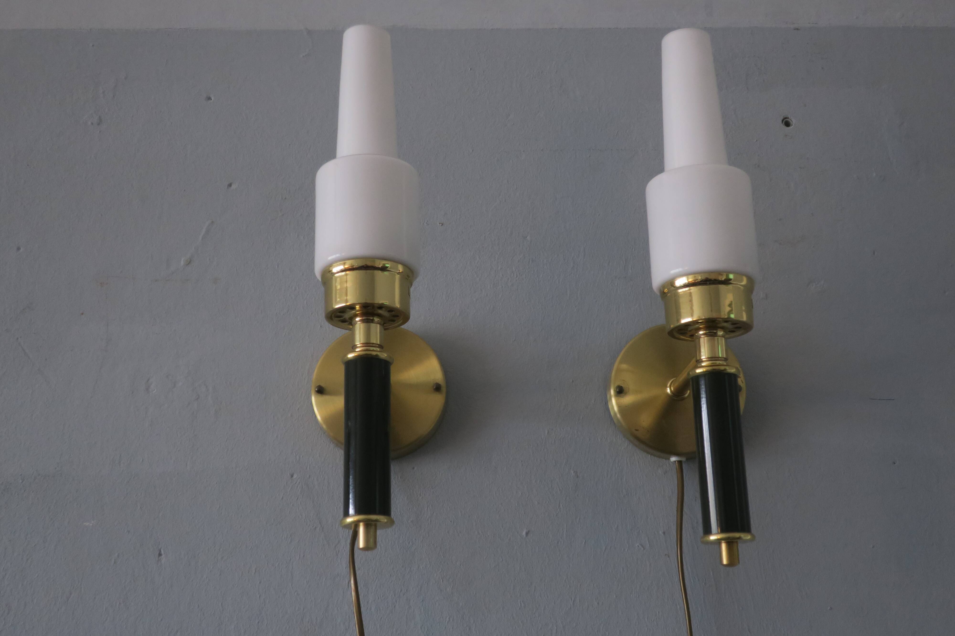 Pair of vintage Swedish brass wall lights by C E Fors for Ewa Varnamo