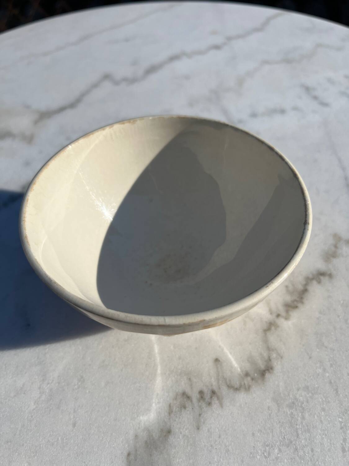 Vintage Earthenware Bowl with Yellow Tiles Pattern