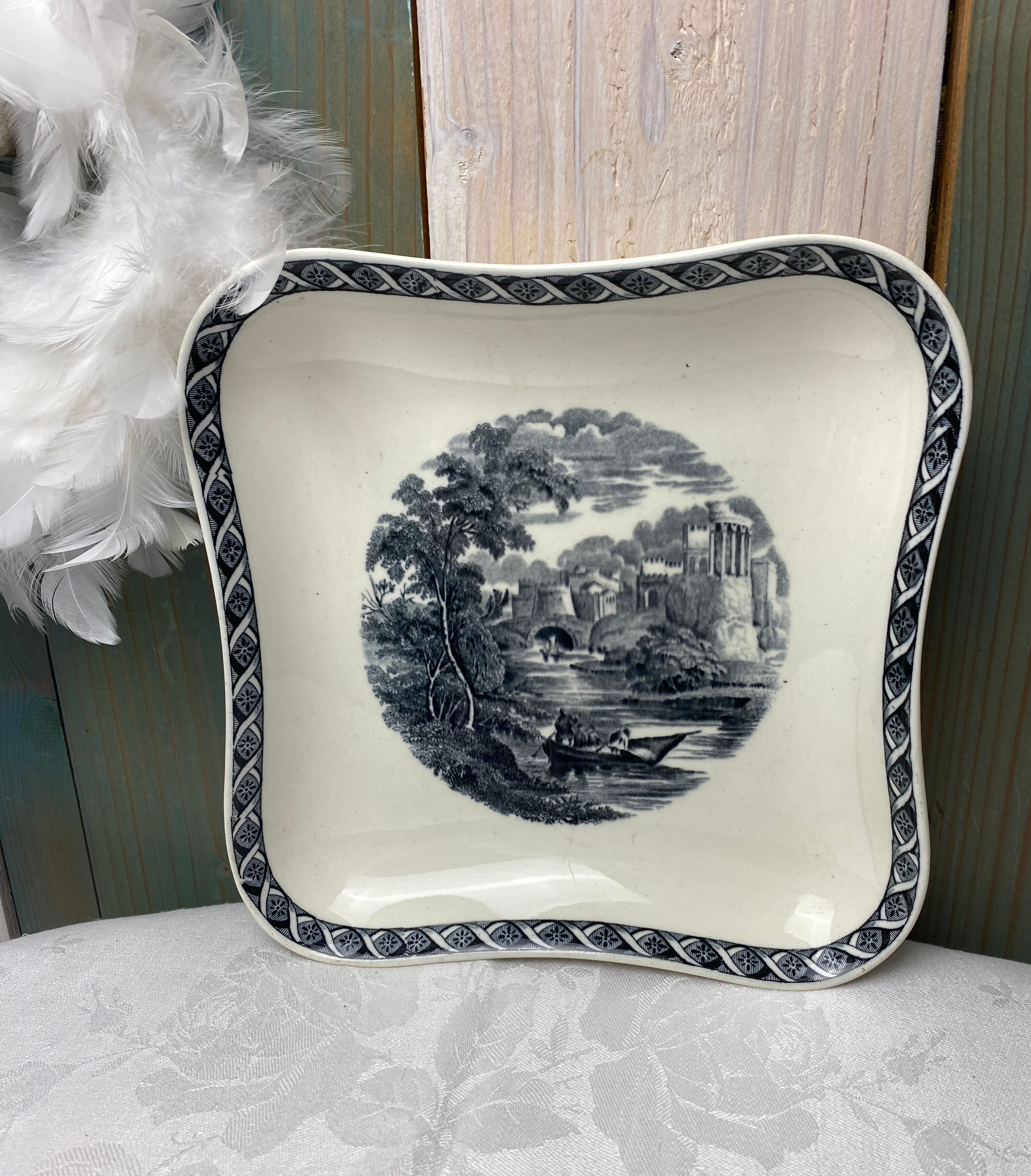 Square dish made of antique Wedgwood porcelain