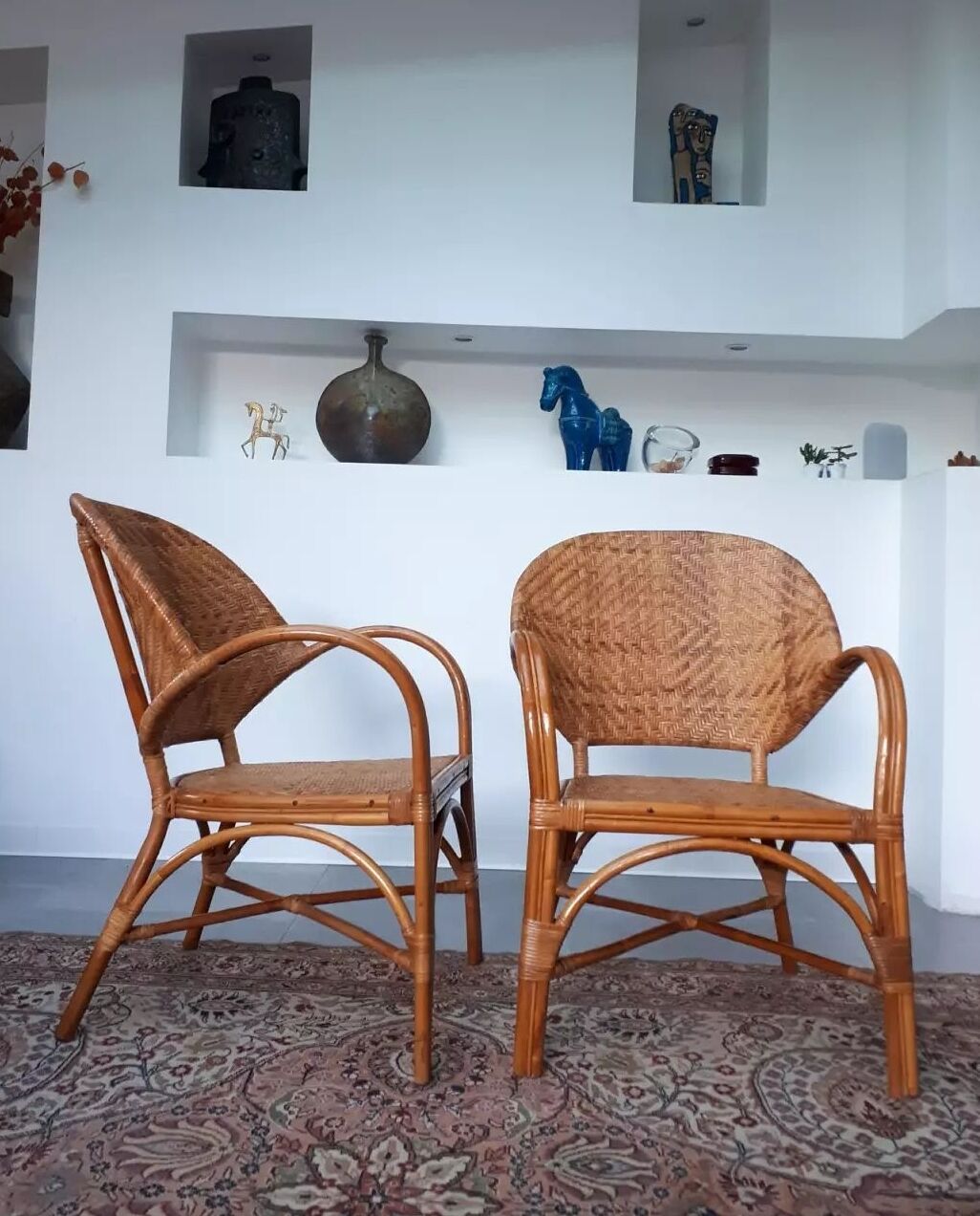 Pair of rattan armchairs