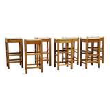 set of seven rattan and wood barstools