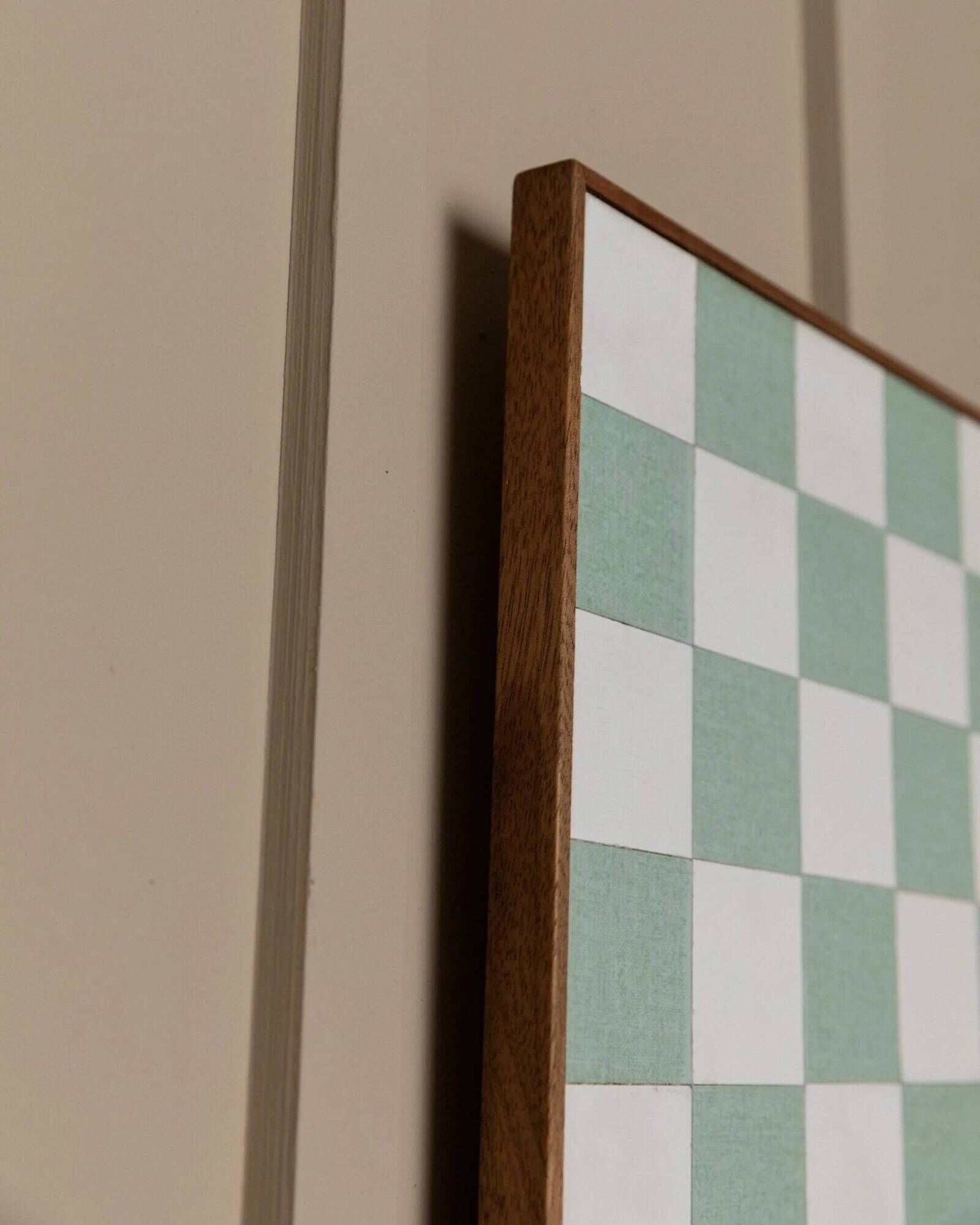 Beige and white Chessboard Wall Mural in wood frame – Italian 1980s abstract art