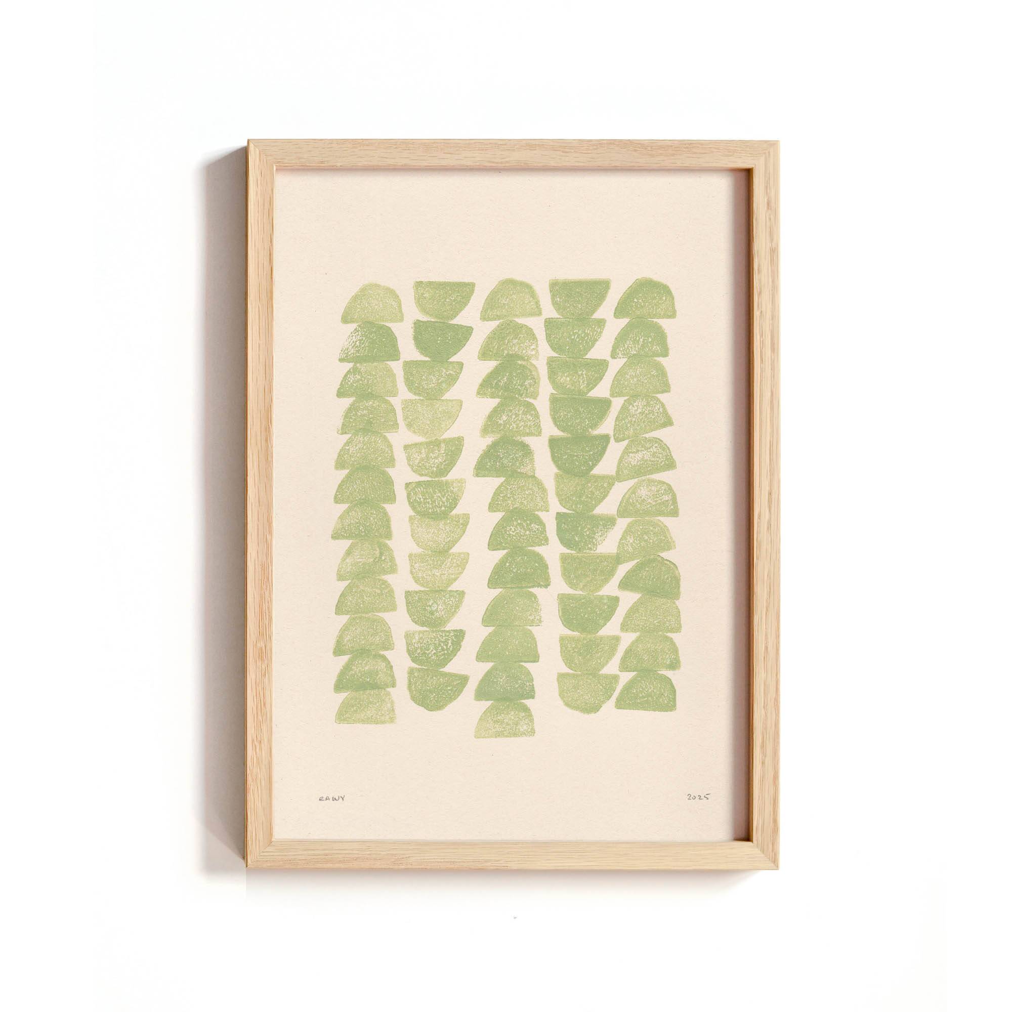 Collection of 12 framed paintings on paper, cool colours.