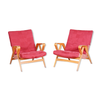 Pair of salmon midcentury armchairs, made by Tatra pravenec, 1950s czechia