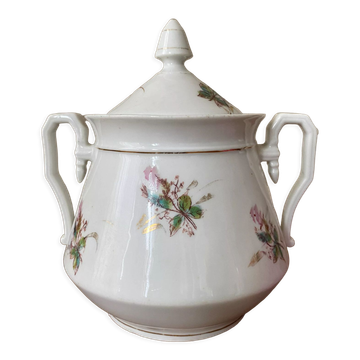 Pot et son couvercle en céramique à fleurs