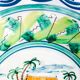 Vintage Italian large salad bowl in hand-painted ceramic with a house and palm trees.