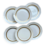 6 Vintage White and Gold Porcelain Dinner Plates Limoge France ADP "Ariane" - Elegant Antique French Tableware