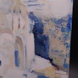 The Greek village - Pastel blue and ochre tones - Signed dated