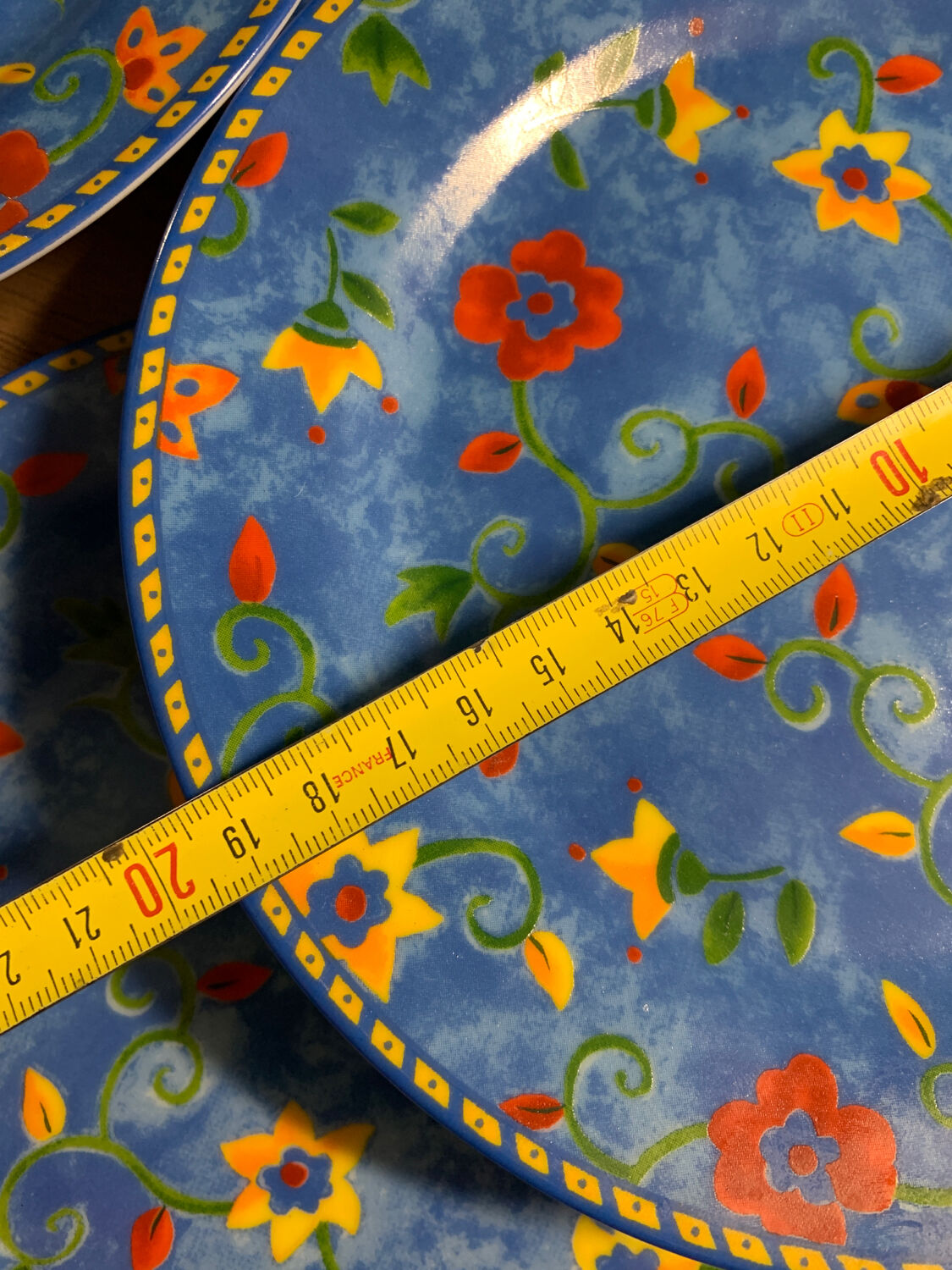 6 assiettes  plates vintage bleu/fleurs 19,5cm