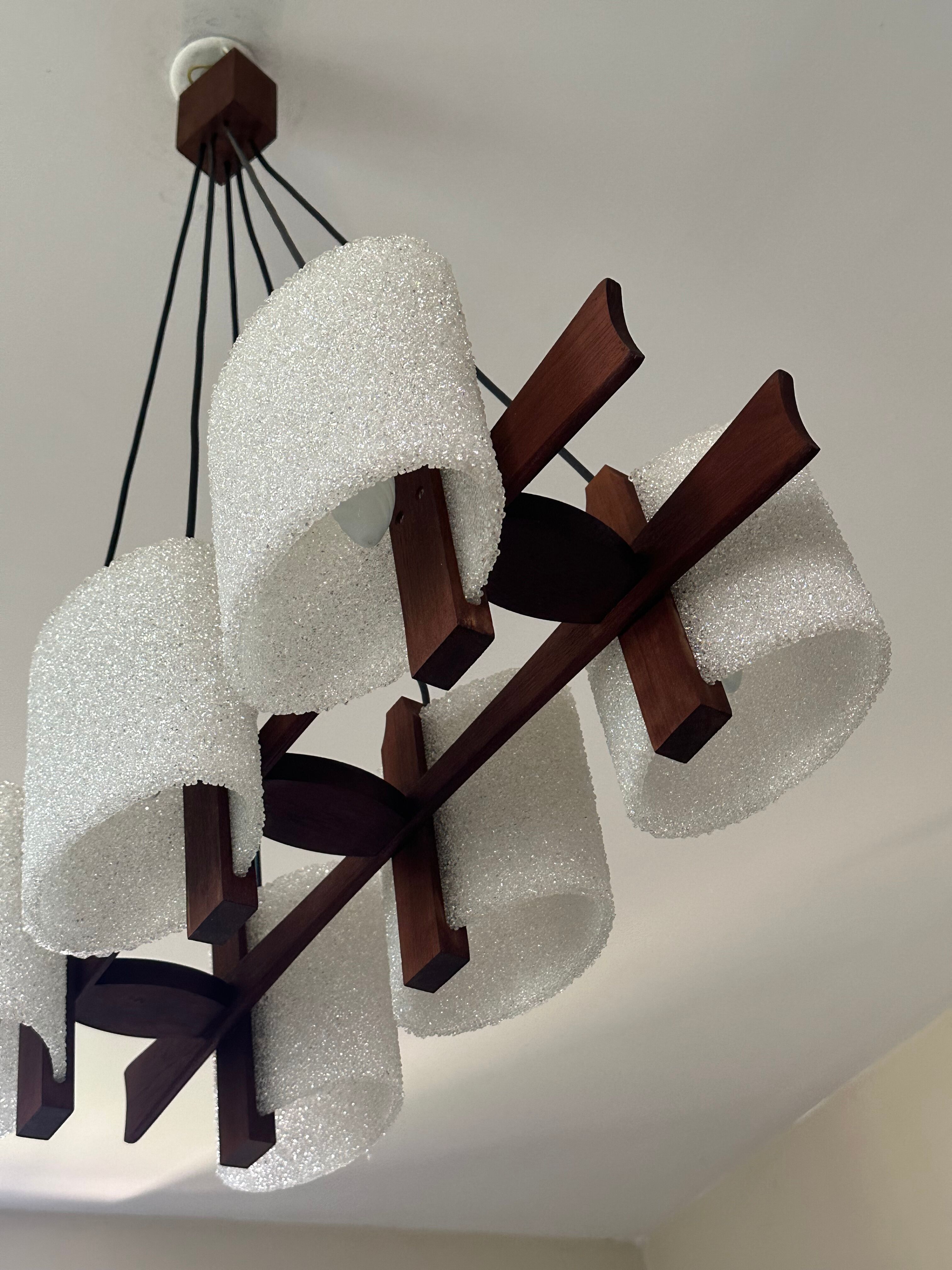 Teak chandelier and vintage design wall lamp 60 years
