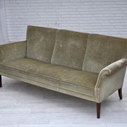 1960s, Danish 3-seater sofa, light green furniture velour.