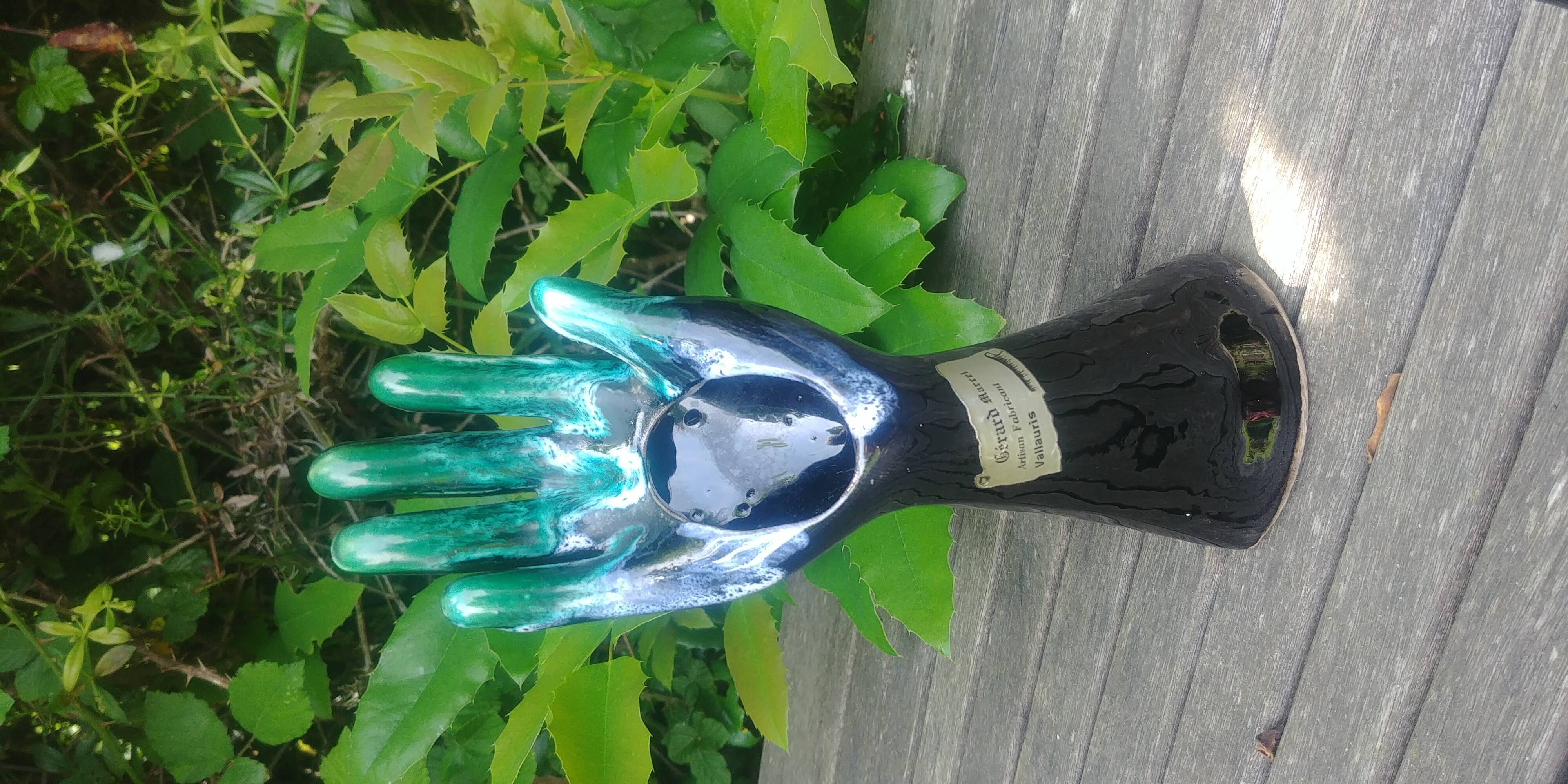 Vase in glazed ceramic green black Vallauris signed Gérard Marrel