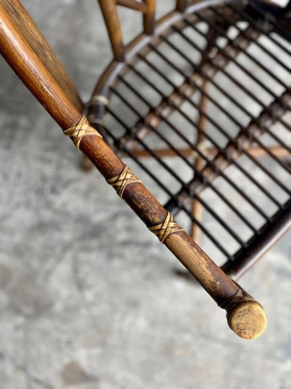 Rare fauteuil McGuire en rotin marron foncé des années 1970 — ensemble de 6, fixations en bambou, style bohème du milieu du siècle