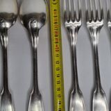 Set of 12 cutlery, tablespoons and fork, hallmark "white metal", 21 cm