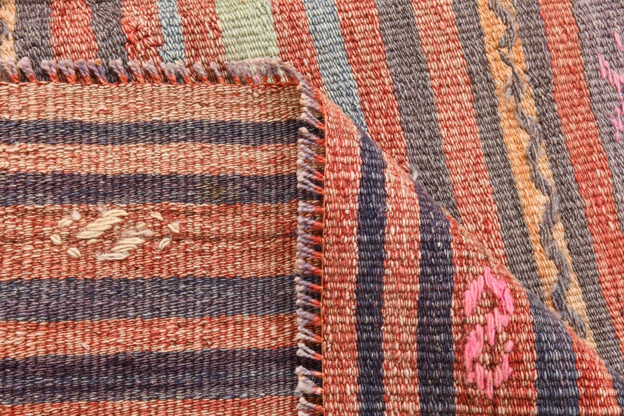 Red & Blue Pinstriped Pattern Vintage Kilim Rug, 156x221Cm