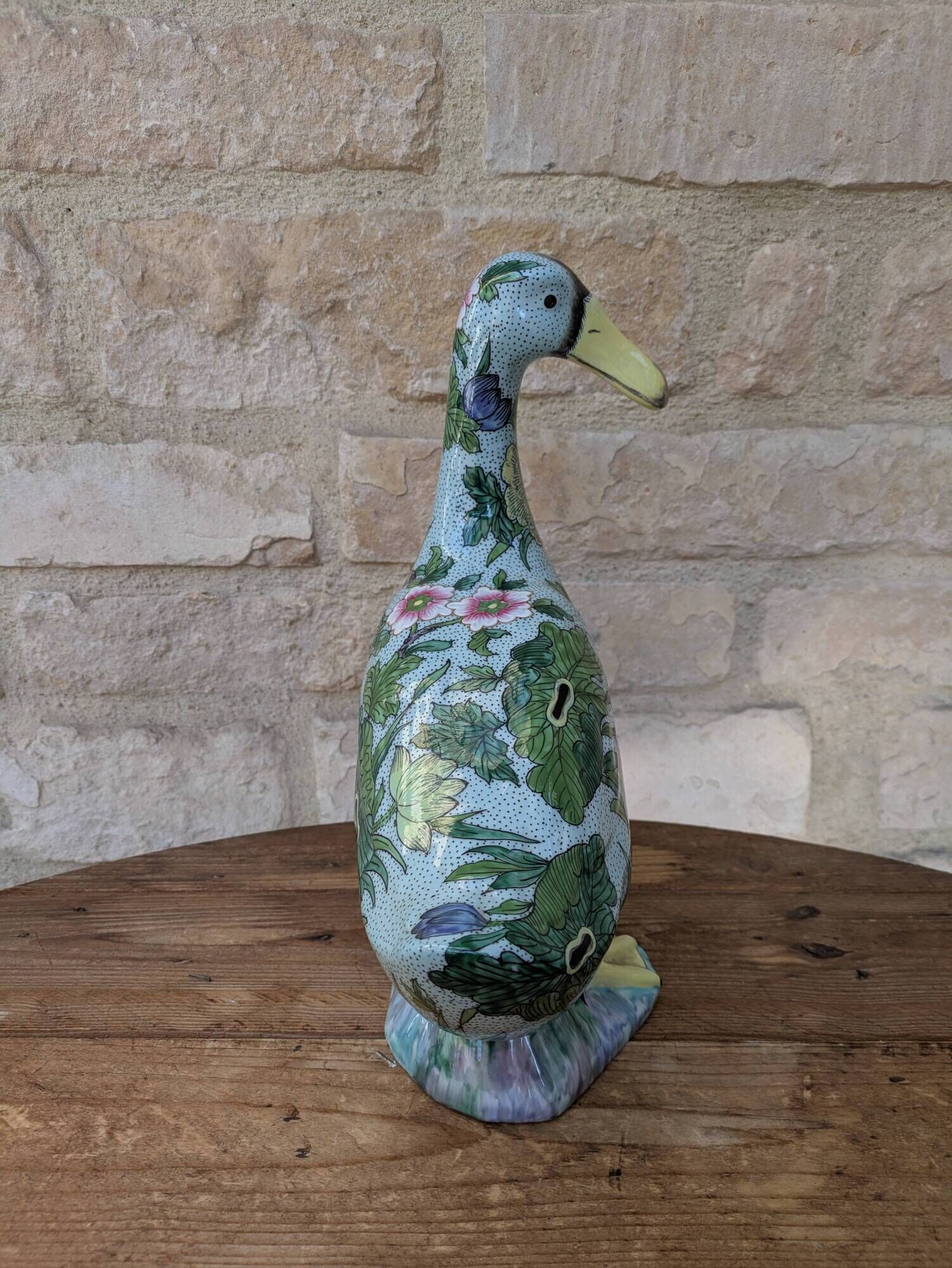 Very beautiful polychrome decorative duck cane statue in Porcelain from Par