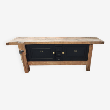 Oak workbench with two doors and three drawers