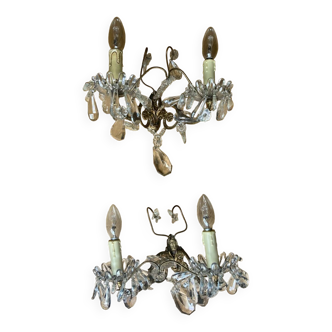 2 wall lights in bronze and crystal