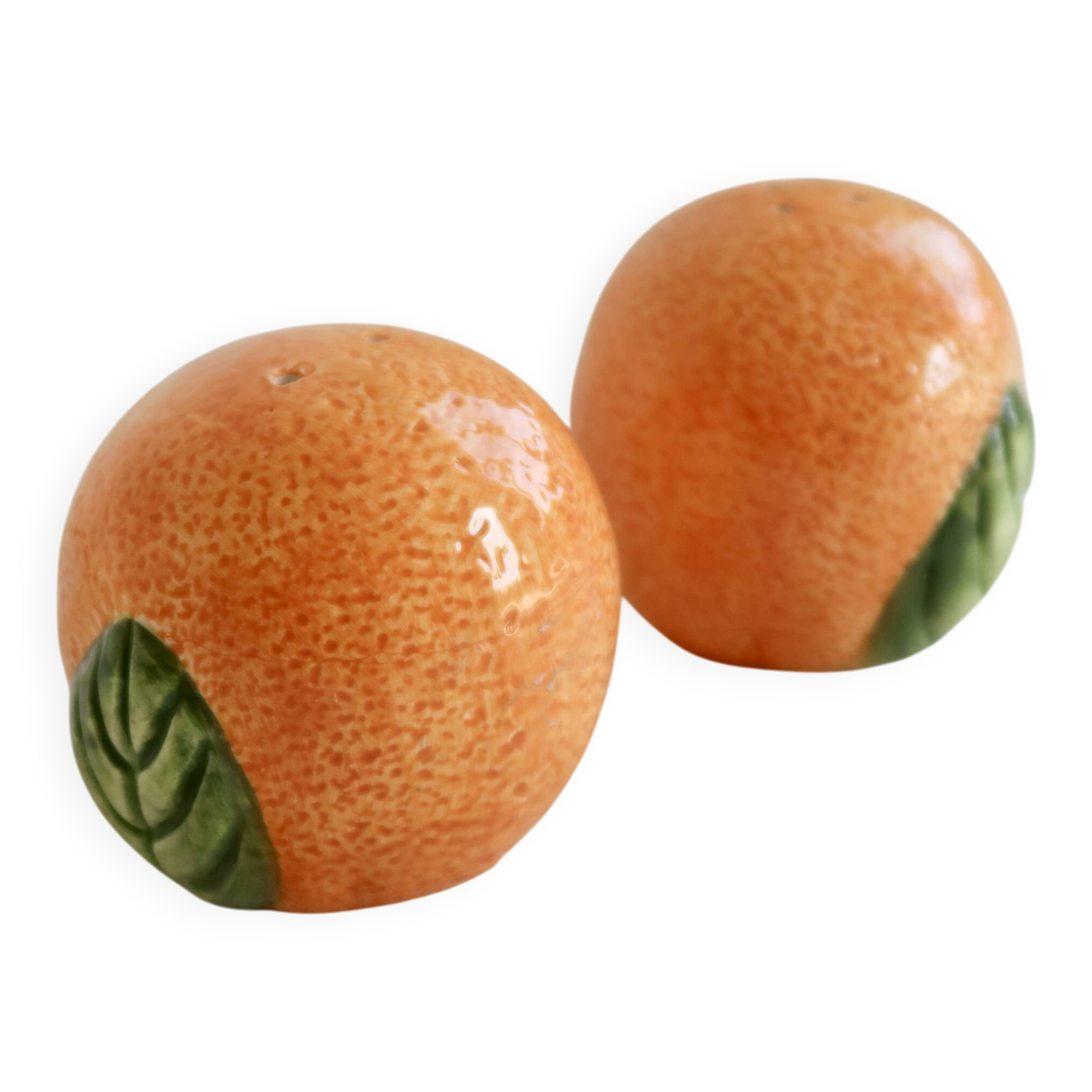 Salière poivrier vintage barbotine forme d'orange