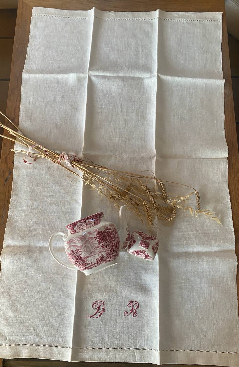 Monogrammed linen table runner