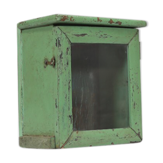 Vitrine murale petite ancienne boite a horloge patine verte d'origine inde