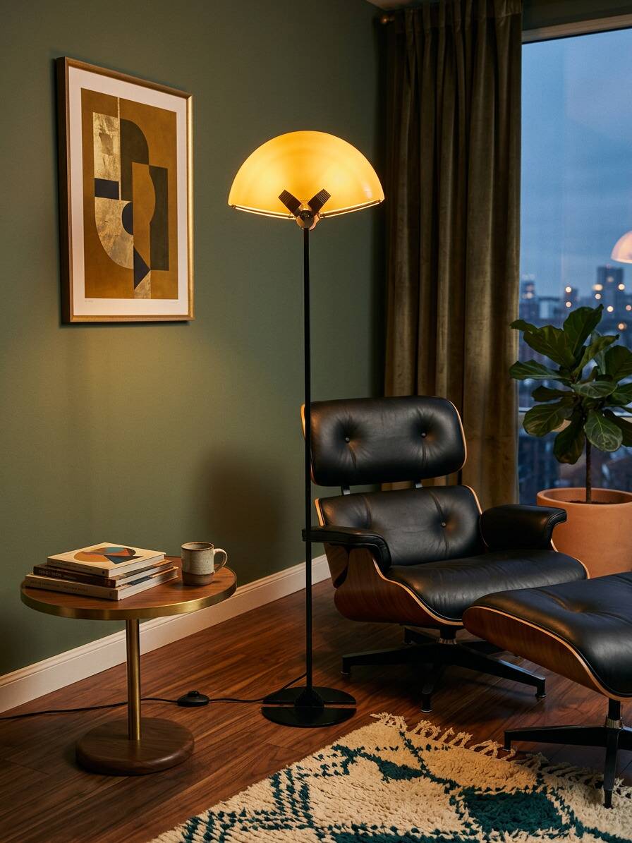 Lampada da terra Anni 70 in Ferro e Vetro di Murano Design Industriale