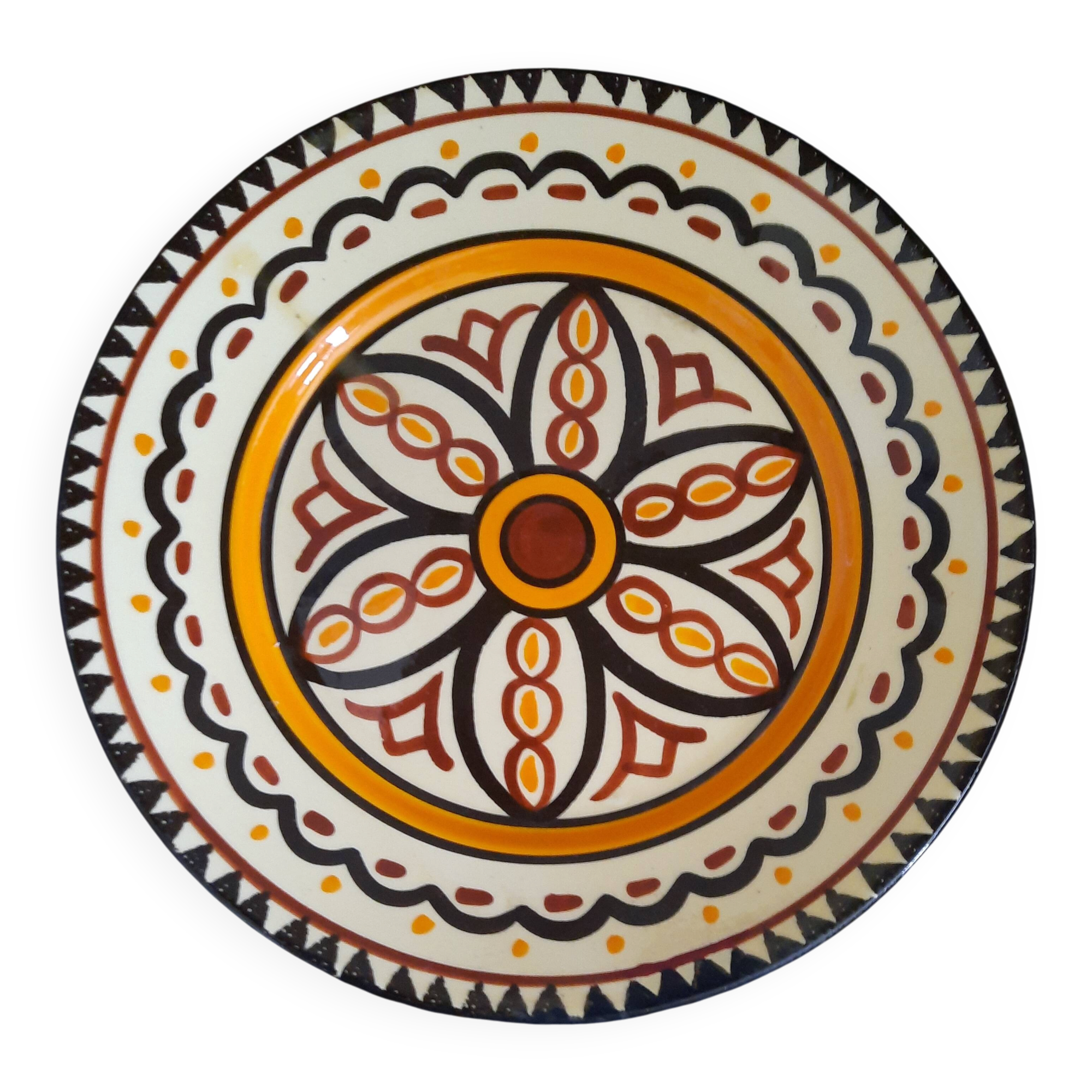 Old HB QUIMPER Plate Earthenware Geometric Rosette Decoration