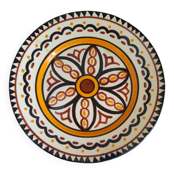 Ancienne Assiette HB QUIMPER Faïence Décor Géométrique Rosace