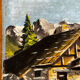 Tableau alpin vintage en bois sculpté et peint