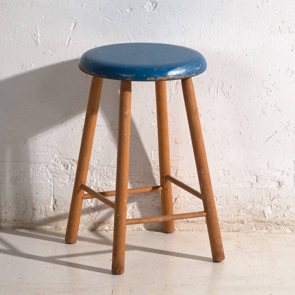 Antique wooden stool with a round seat – Central Europe, around 1950